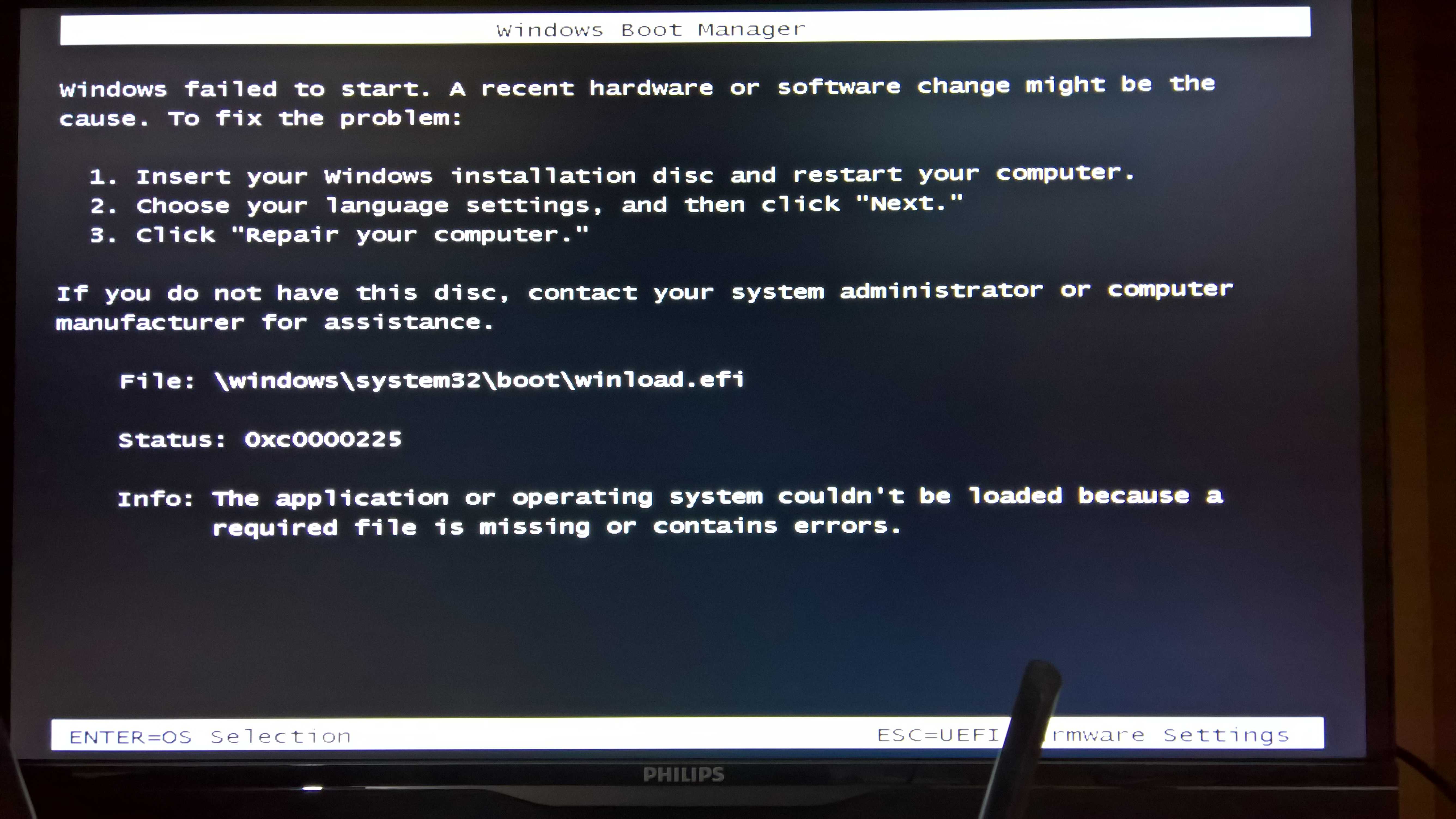 0xc0000225 при загрузке или установке windows 7, 8, 10 с флешки или диска, как исправить ошибку windows failed to start