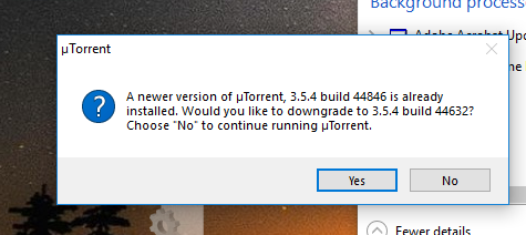 It seems like utorrent. An older Version of utorrent. An older Version of utorrent is Running. Already Running. Il seems like utorrent is already Running, but not responding..