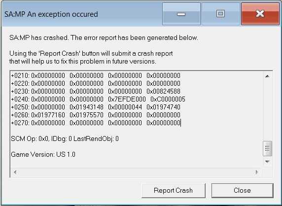 Exception at address 0x00000000